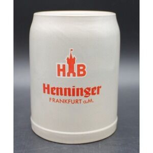 Vintage Henninger Frankfurt 0.5L Beer Stein Mug West Germany White Ceramic